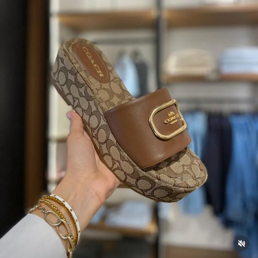 Coach Tan and Gold Logo Slides - Picture 6 of 15